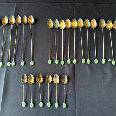 Lt 521: Antique Chinese Tea Spoons With Jade
