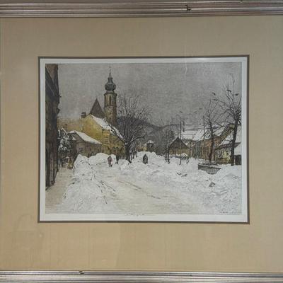 Luigi Kasimir Pencil Signed “Grinzing” Colored Etching