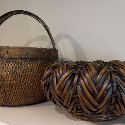 Japanese Handwoven Bamboo Ikebana & Woven Chinese Willow Baskets  