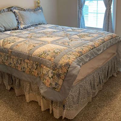 Brass Queen Bed, Mattress And Croschill  Bedding