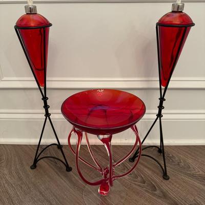 Josefina Krosno Glass Bowl With Vintage Glass Torches 