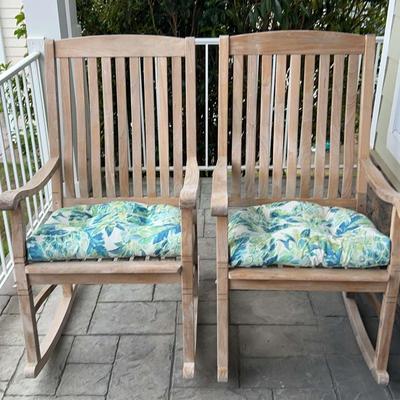 Pair of Wooden Rockers With Cushions 