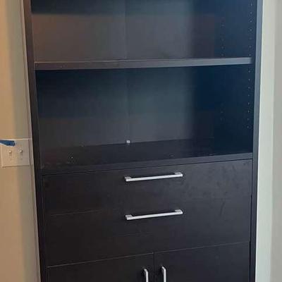 Black Two Drawer, Two Cabinet Bookcase