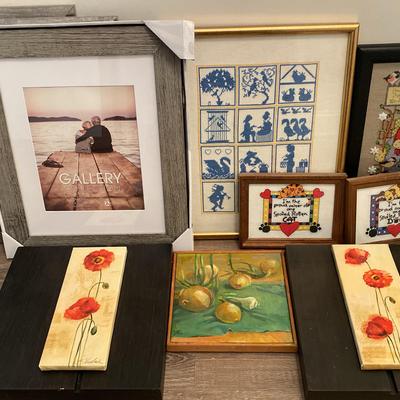 Cross Stitch Framed Craft, Pair Of 12x12 Wall Hangings 