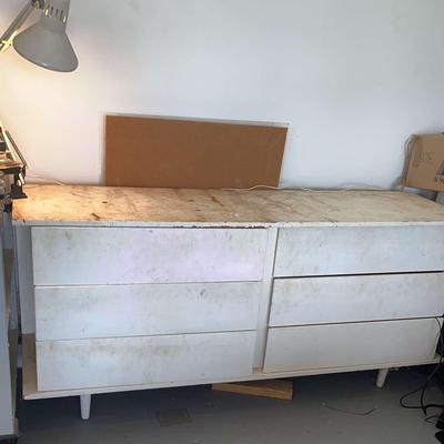 Six Drawer Work Cabinet, Lamp & Contents 