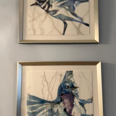 Two Very Large Pictures Of Birds In Blue Tones