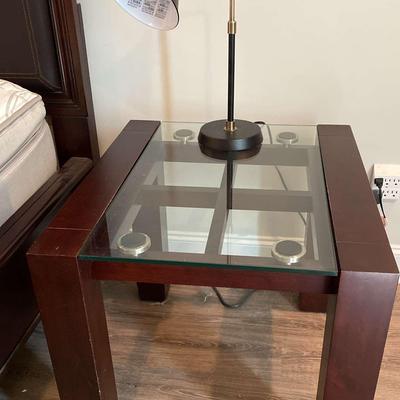 Contemporary Style Glass Top Mahogany Table