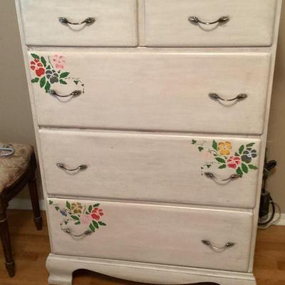 White 4 drawer dresser with floral appliques