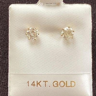 14 karat gold earrings with 1 carat diamond each