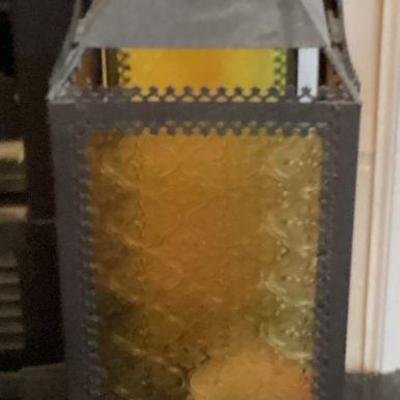 Decorative metal lantern amber glass with metal finial