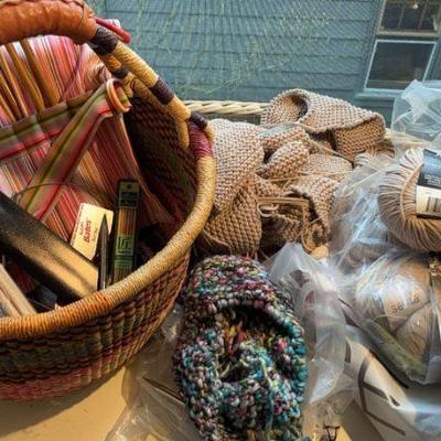 Market basket full of knitting notions