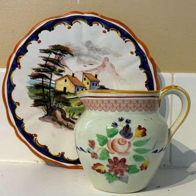 Calyxware hand painted creamer and italian plate