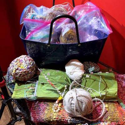 Knitting crochet needles basket of yarn & incomplete projects
