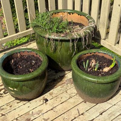 Green ceramic plant pots