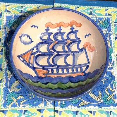 Vintage m a hadley pottery clipper ship serving bowl