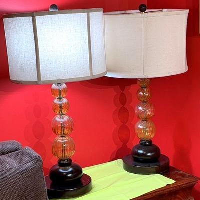 Pair of mcm stacking glass ball lamps