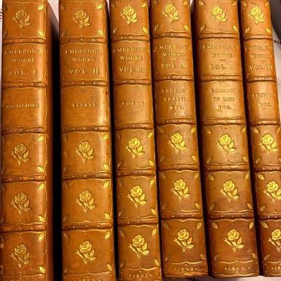 Leather bound “emerson’s works” six volumes