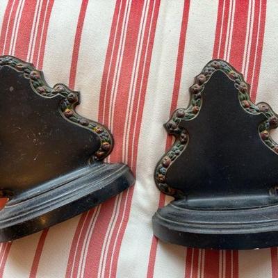 Bradley hubbard art deco book ends cast metal with flowers
