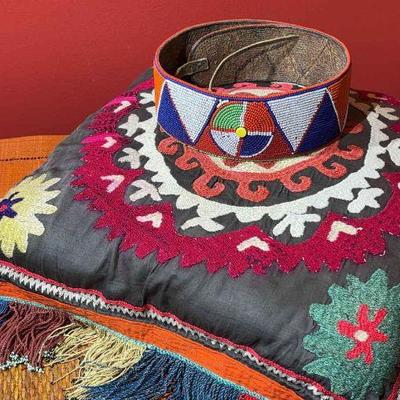 Kenyan maasai warriors belt suzani pillow