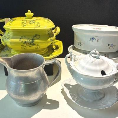 Petrus regout soup tureen cordon bleu, pewter pitcher and more