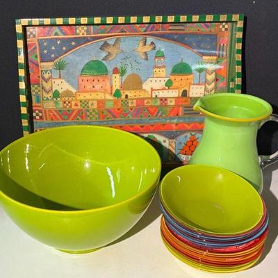 Waechtersbach ceramic bowl colored glass bowls and pitcher