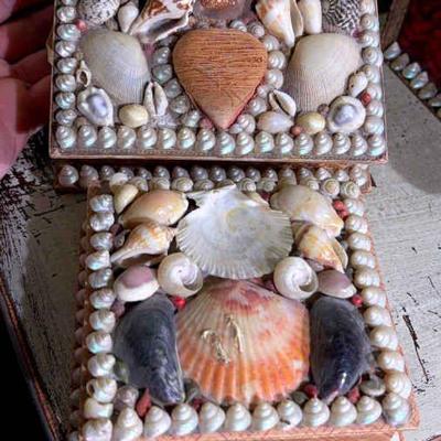Pair of victorian seashell collectible boxes