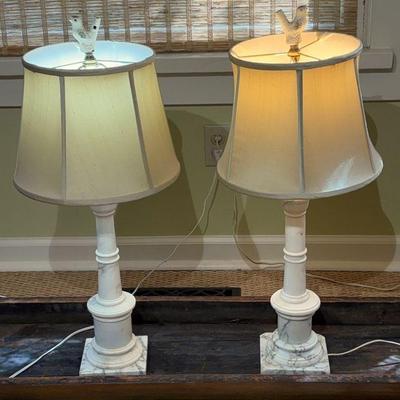 Pair of marble column table lamps