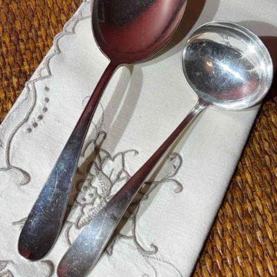 Pair of stamped ezekiel burr sterling serving spoons