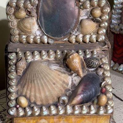 Antique victorian seashell miniature dresser box