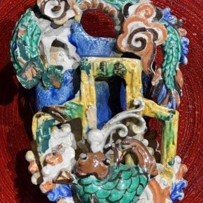 Chinese glazed pottery wall pocket