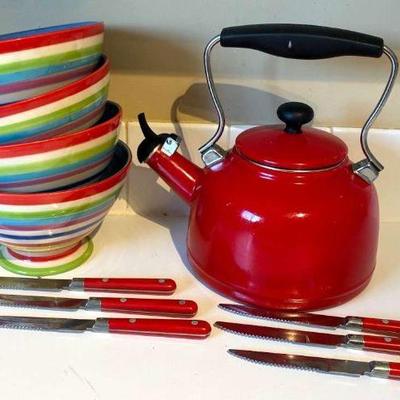 Chantal tea kettle and kiss that frog bowls