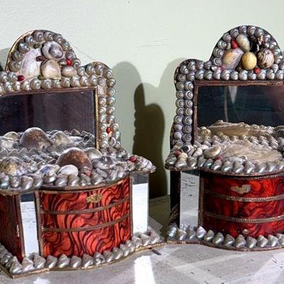 Pair victorian seashell candy box dresser