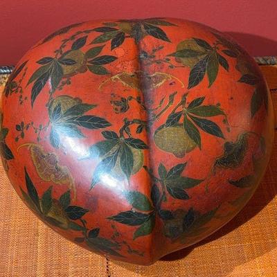 Chinese red lacquered peach form box with bats