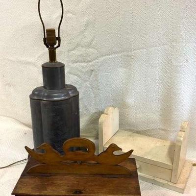 Chinese tea caddy lamp and wooden storage boxes