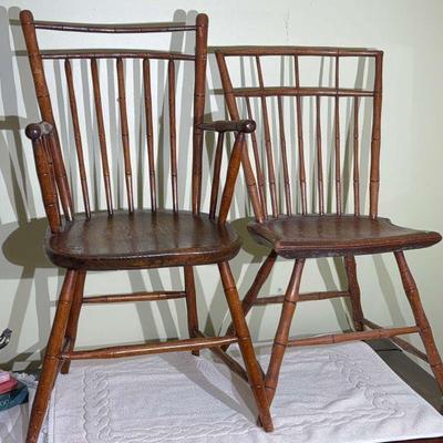 Two vintage bird cage" windsor chairs