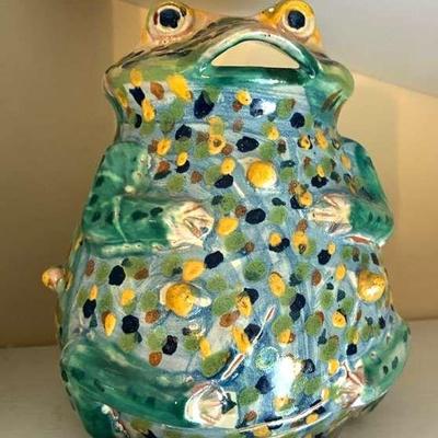 Signed folk art style frog pitcher