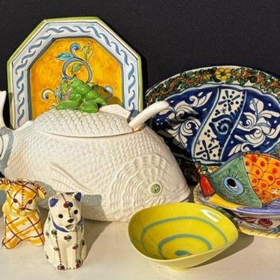 Fitz floyd fish soup tureen, italian pottery