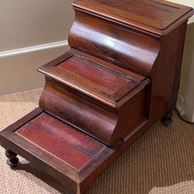 Antique english mahogany leather bed steps commode