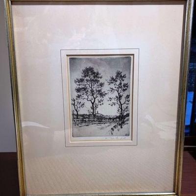 Drypoint entitled "near pasadena," by f. tolles chamberlin