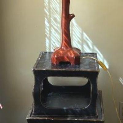 Asian stacking tables and tree branch lamp