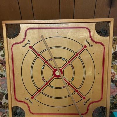 Vintage Carrom Gameboard w/ Sticks and Accessories