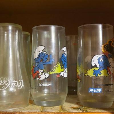 Vintage Smurf and Coca-Cola Collector Glasses 