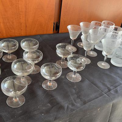 Vintage Glassware Collection – Etched & Frosted Designs – Set of 22