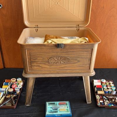 Vintage  Sewing Box Table with Accessories 