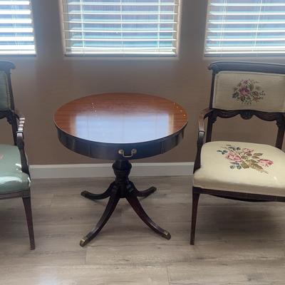 Two Vintage Chairs With pedestal Table