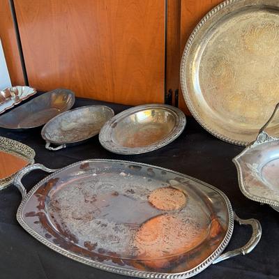 Vintage Silver-Plated Serving Tray & Dish Collection 