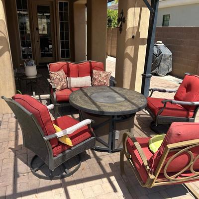Complete Outdoor Patio Set with Firepit Table & Swivel Chairs