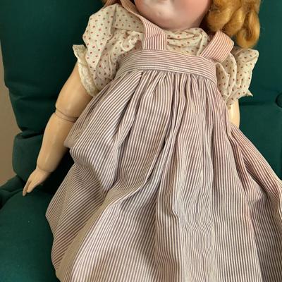 Antique Bisque Head Doll with Composition Body & Vintage Dress - Early 1900s