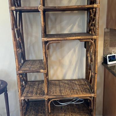 Vintage Rattan & Wicker Etagere Shelf – 6 Tiers