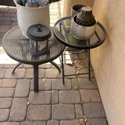 Outdoor Garden Decor & Utility Table Set – Pots, Lantern, and Tools